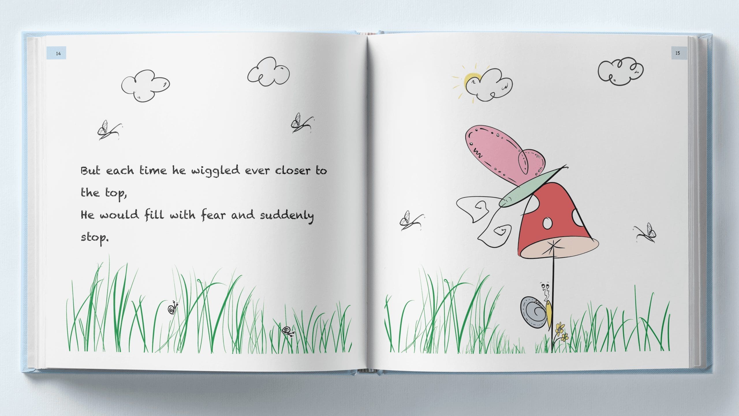 Inside pages of The Snail & The Butterfly, Doug Cooper's latest children's literature masterpiece